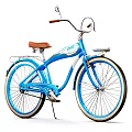 Blue Cruiser Bicycle With Brown Leather Seat And White Wall Tires