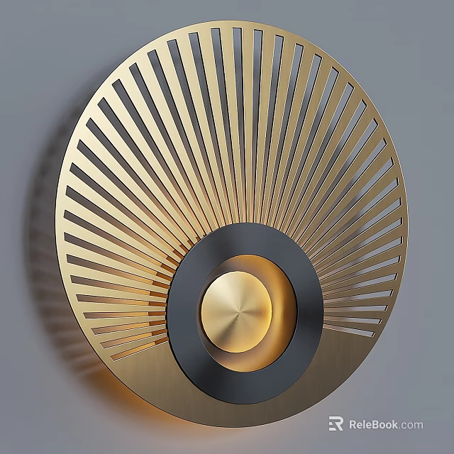 Modern Golden Black Wall Lamp Featuring Radial Pattern And Central Light Fixture 3d model 