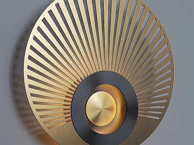 Modern Golden Black Wall Lamp Featuring Radial Pattern And Central Light Fixture 3d model