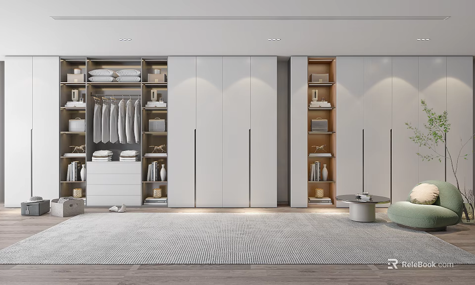 Modern Wardrobe Interior Design With Storage Shelf Hanging Rod Cabinet Drawer 3d model 