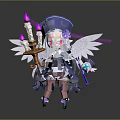 Game Movie Character With Blue Hat Purple Decoration White Wings Candle Holder And Purple Flames