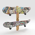 Two Colorful Graffiti Skateboards Design With Wooden Stand For Sports Equipment