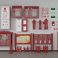 Comprehensive Fire Fighting Equipment Display With Hydrants Extinguishers Cabinets And Signs 3d model