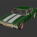 Green Classic Muscle Car With White Stripes And Shiny Exterior Design