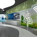 Modern Exhibition Hall Interior With Green Wall Digital Screens And Tech Displays