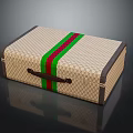 Beige Diamond Pattern Storage Box With Red Green Stripes And Brown Handle 3d model