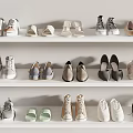 Stylish Shoes Display On White Shelves With Various Sneakers Sandals And Heels