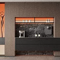 Modern Wooden Wine Cabinet Interior Design With Stone Wall And Coffee Machine