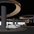 Modern Lounge Area Interior With Curved Ceiling Wooden Accents White Sofas And Circular Rug