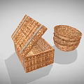 Handwoven Wicker Storage Box and Stacked Baskets for Household Use