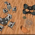 Stylish Interior With Various Table And Chair Sets On Wooden Floor