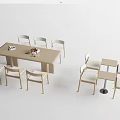 Modern Light Wood Dining Table Set With Simple Design Chairs And Versatile Seating 3d model
