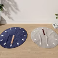 Blue and Gray Round Carpet on Wooden Floor with Potted Plant and Magazine