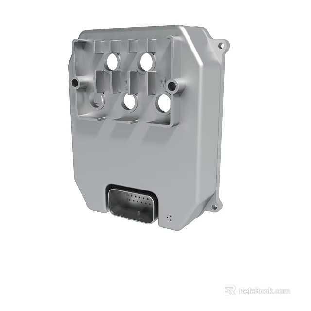 Gray Metal Enclosure With Multiple Circular Holes And Connector Interface Mechanical Component 3d model