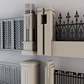 Modern Feature Wall Design With Gray Beige Materials Geometric Patterns And Iron Railings 3d model