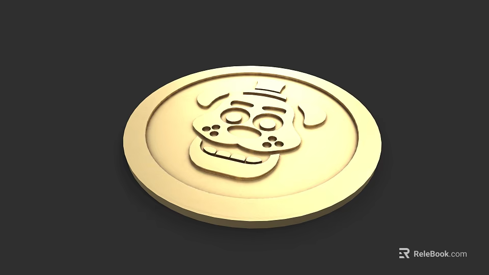 Golden Circular Cartoon Dog Doll Badge With Happy Face Design 3d model 