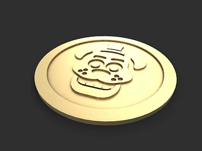 Golden Circular Cartoon Dog Doll Badge With Happy Face Design 3d model