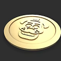 Golden Circular Cartoon Dog Doll Badge With Happy Face Design