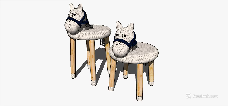 Cute Horse Shaped Children's Chair With White Woven Seat And Wooden Legs 3d model 