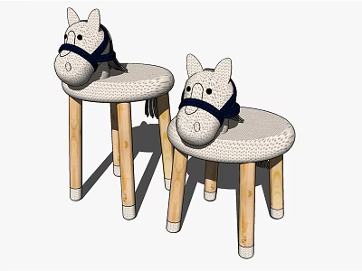 Cute Horse Shaped Children's Chair With White Woven Seat And Wooden Legs 3d model