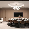 Elegant Modern Private Dining Room With Round Table And Chandelier 3d model