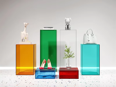Colorful Modern Display Shelves With Decorative Items High Heels And Handbag 3d model