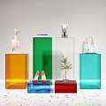 Colorful Modern Display Shelves With Decorative Items High Heels And Handbag