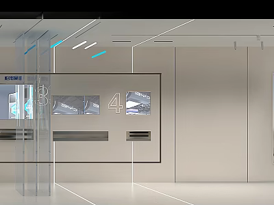 Modern Interior Space With Glass Partition Digital Screens LED Strips And Minimalist Walls 3d model