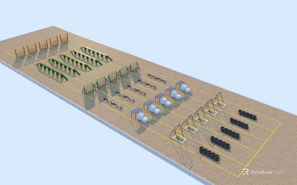 Road Facilities Design With Parking Spaces Lane Markings And Safety Barriers 3d model 