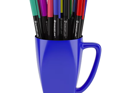 Vibrant Colored Markers Stored in Blue Mug with Assorted Colors 3d model