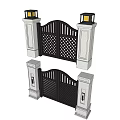 Black Swing Doors With Decorative Lattice Design White Pillars And Lanterns