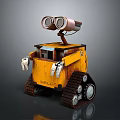 Yellow Robot Character With Two Large Eyes Mechanical Arms And Tracked Wheels