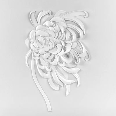 Elegant White Chrysanthemum Carving 3D Decorative Wall Art With Intricate Petals Design 3d model