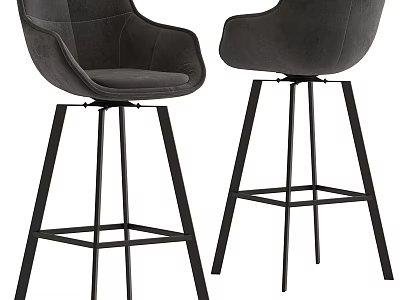 Modern High Back Dark Gray Velvet Bar Stools with Black Metal Frame 3d model