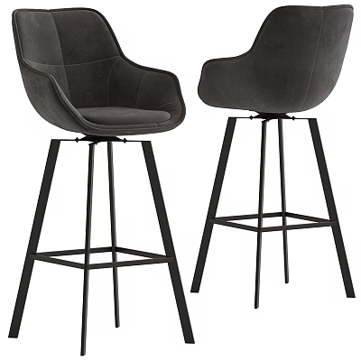 Modern High Back Dark Gray Velvet Bar Stools with Black Metal Frame 3d model