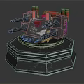 Mechanical Turret Model With Multiple Barrels Red Components And Metal Base 3d model