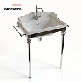 Classic White Ceramic Washbasin With Chrome Metal Stand Faucet And Side Handles