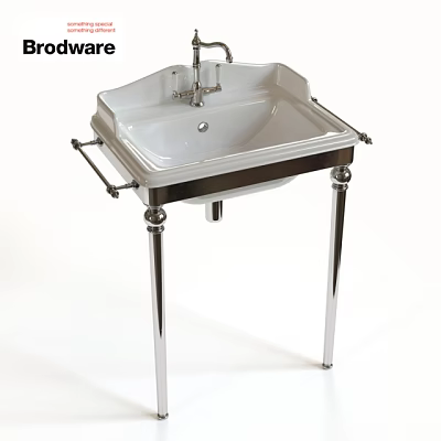 Classic White Ceramic Washbasin With Chrome Metal Stand Faucet And Side Handles 3d model