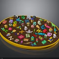 Colorful Small Items on Round Platform with Toys Letters Animals and Objects