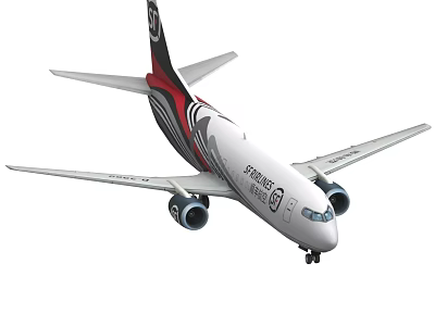 White Passenger Airplane With Red Black Livery France Logo And Twin Engines In Flight 3d model