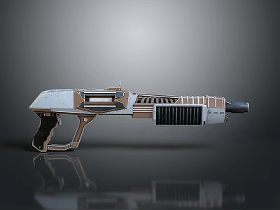 Futuristic Sci-Fi Gun Weapon Featuring White Brown Body Black Grip and Heat Sink Grille 3d model