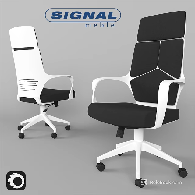 Modern Desk Chair Set With White Frame Black Cushion And Swivel Wheels 3d model 