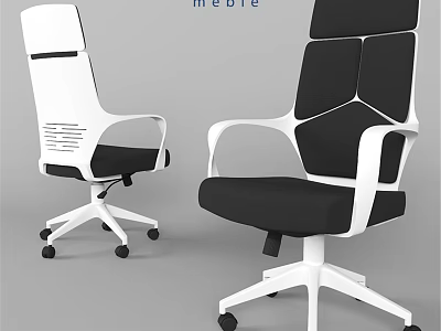Modern Desk Chair Set With White Frame Black Cushion And Swivel Wheels 3d model