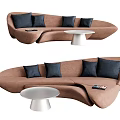 Brown Multi Person Sofa With Black Cushions And White Round Coffee Table 3d model