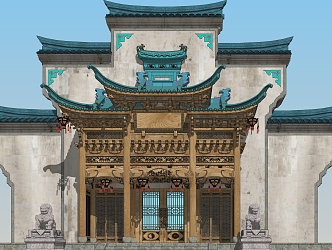 Chinese-style Gate Entrance Door Head of Traditional Wooden Residence 3d model