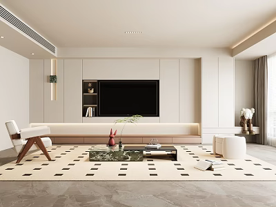 Modern Minimalist TV Wall With Integrated Shelves In Living Room 3d model