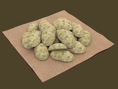 Natural Round Textured Stones Arranged in Pile on Brown Cloth Surface 3d model