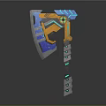 Sci Fi Axe With Blue Orange Elements Metallic Texture And Complex Geometric Design