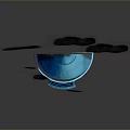 3D Blue Domed Building Model With Columns Steps Blue Cloud Like Objects On Dark Background