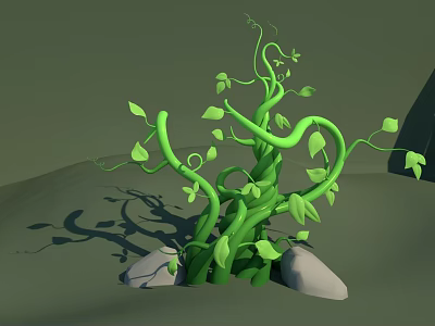 Green Vine With Curved Stems And Fresh Leaves Surrounded By Stones 3d model